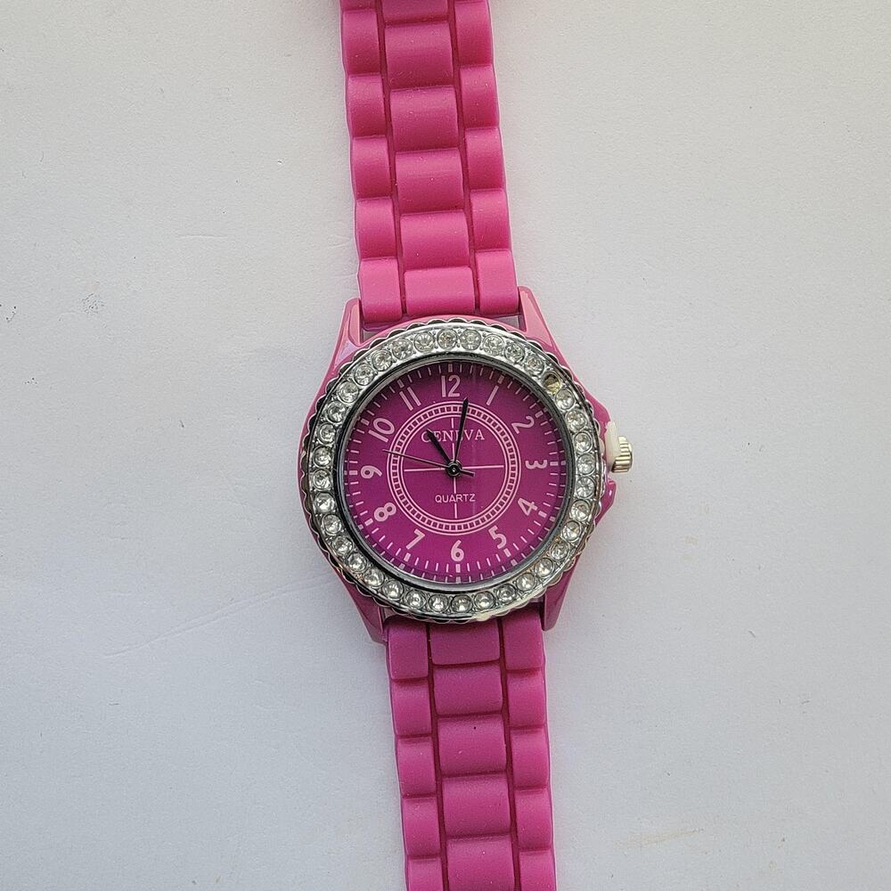 Geneva Womens Watch 32mm Pink Dial Pink Case Pink Silicone Band Quartz